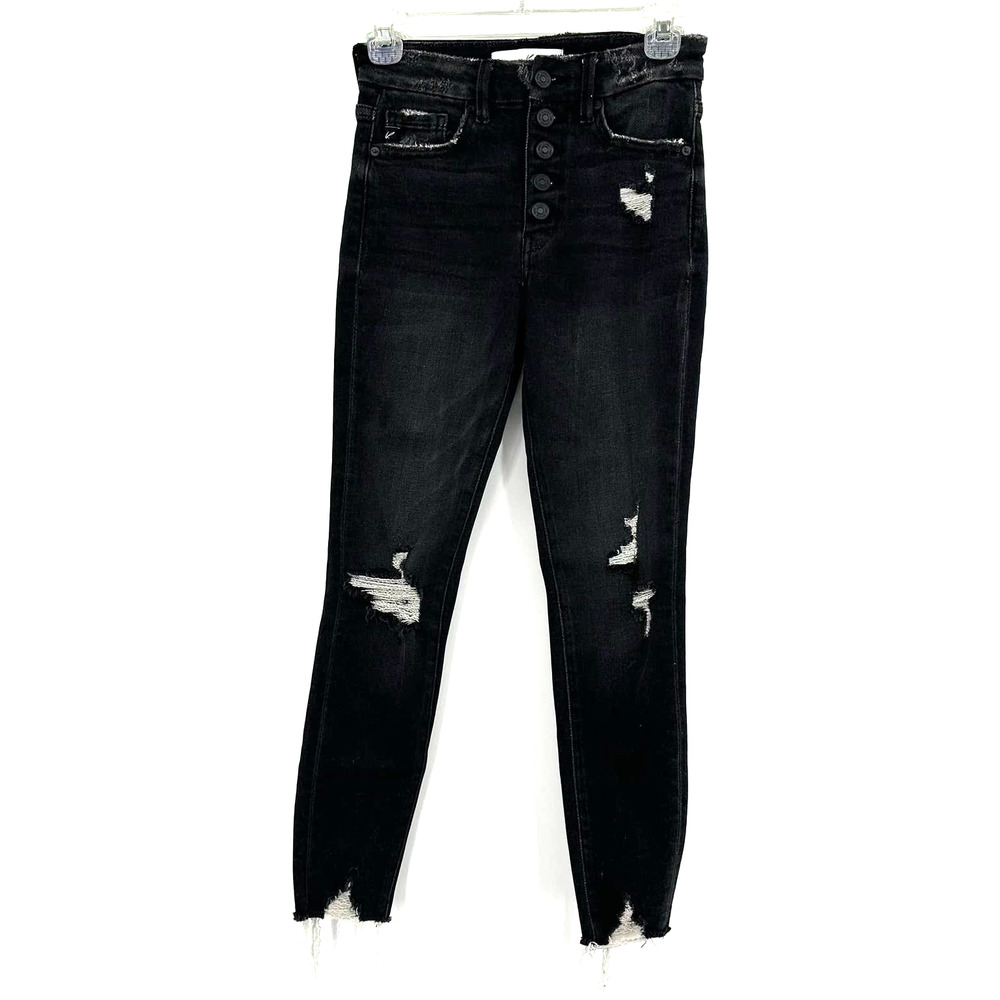 Kancan size 0‎ / 23 black denim jeans distressed skinny fit 5 button fly